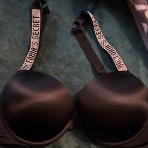 Victoria's Secret Black Rhinestone Strap Push-Up Bra